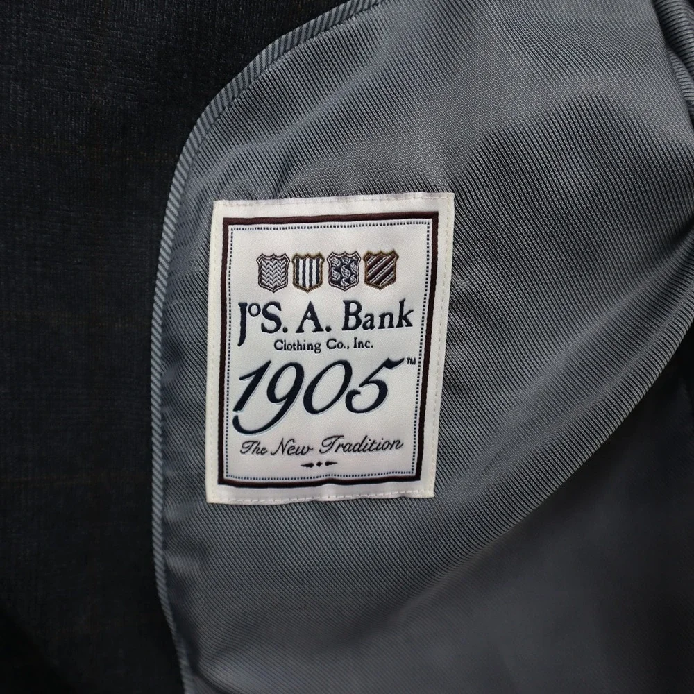 Jos. A. Bank Blazer Mens 46R 1905 Charcoal Wool Tailored Fit Glen Plaid Jacket